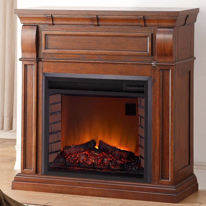 Duluth Forge Full Size Electric Fireplace - Remote Control, Chestnut Oak Finish