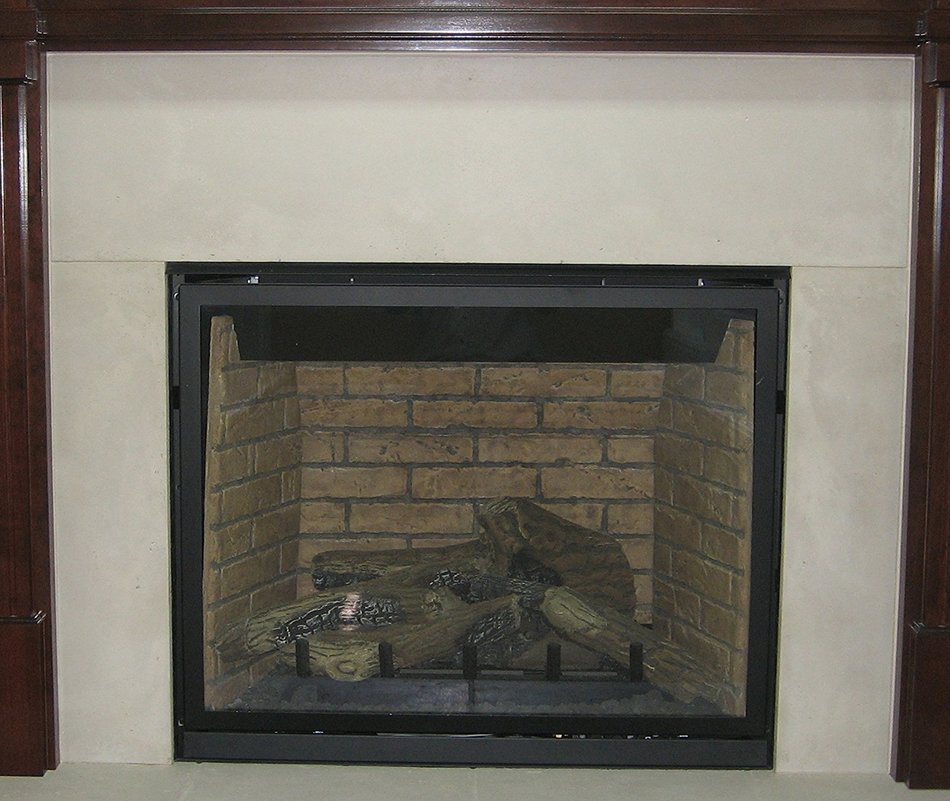 1" and 2" Flat Stock Precast Fireplace Mantel and Surround (Stone = TraverStone Other=Gypsum) (Stone, Bull Nose 6)