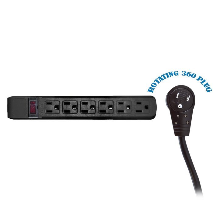 eDragon Surge Protector, Flat Rotating Plug, 6 Outlet, Black Horizontal Outlets, Plastic, Power Cord 4 Feet, Computer...