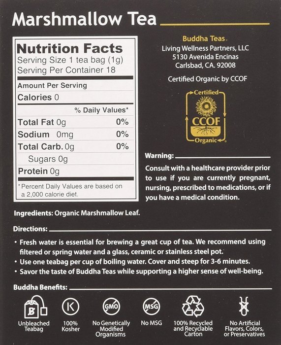 Marshmallow Tea - Organic Herbs - 18 Bleach Free Tea Bags N2