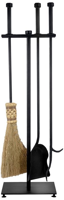 Ironhaus Hand Forged Fireplace Tool Set in Natural Finish, Round Design, 7" L x 24" H x 10" W, Black