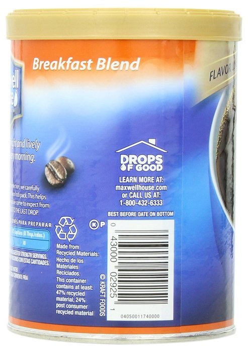 Maxwell House Ground Coffee Canister, Wake Up Roast, 30.65 Ounce N14