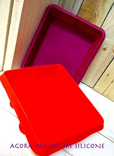 Premium Reusable Set of 2 (Red/Red Wine) Food Grade Silicone Non Stick Lasagne Bread Cake Mold Square Pan by AGORA... N2