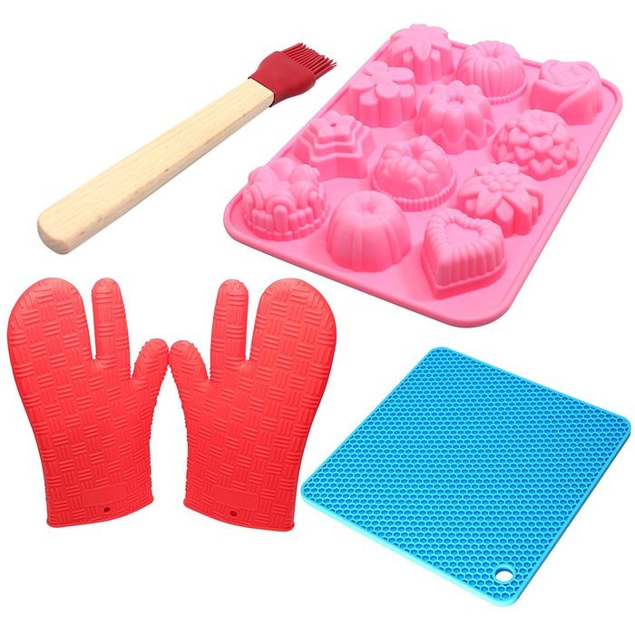 Food Grade Silicone Bakeware Set - Silicone Molds For Fondant Silicone Hot Pads Silicone Mitts & Silicone Basting...