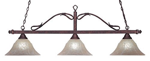 Toltec Lighting 823-BRZ-53313 Scroll 3 Light Bar with 14 Amber Marble Glass, Bronze Finish by Toltec Lighting