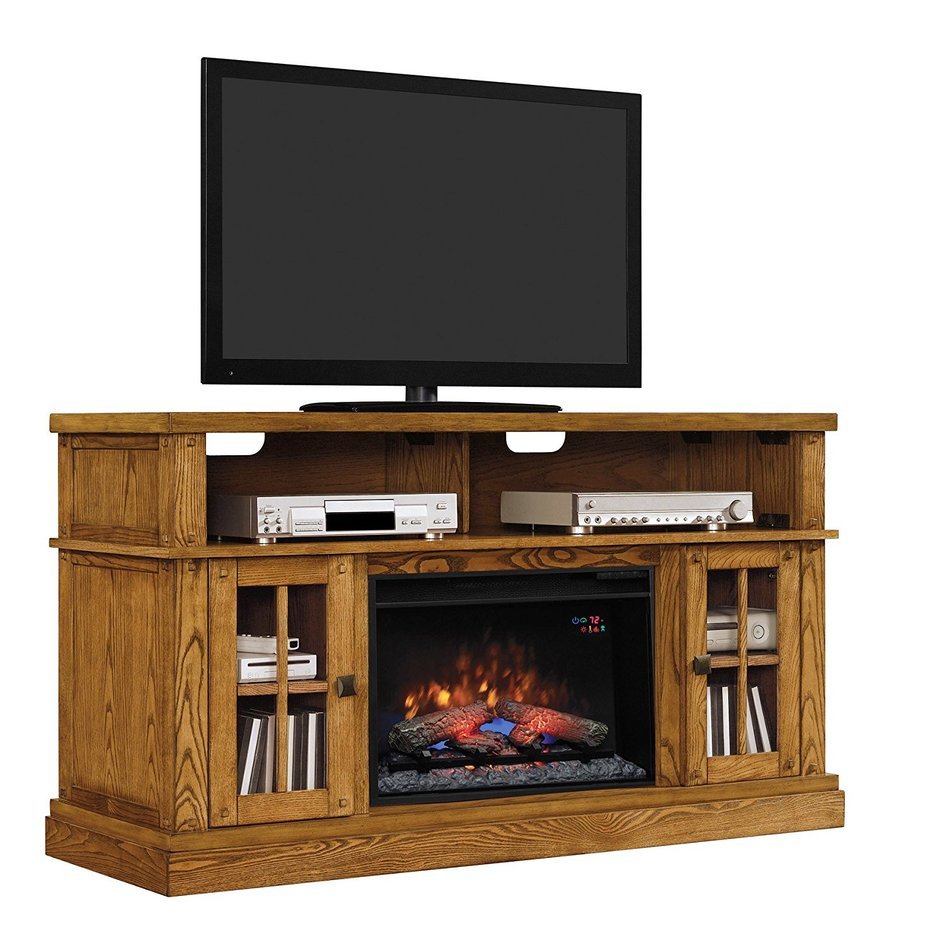 ClassicFlame 26MM9740-O107 Dakota TV Stand for TVs up to 65", Premium Oak (Electric Fireplace Insert sold separately) N3