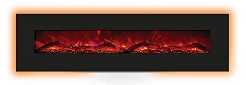 Amantii 72" Electric Fireplace with 81" x 23" Black Glass Surround N3