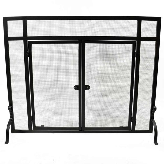 WoodEze Single Panel Flat Fireplace Screen With Doors 39W x 31H