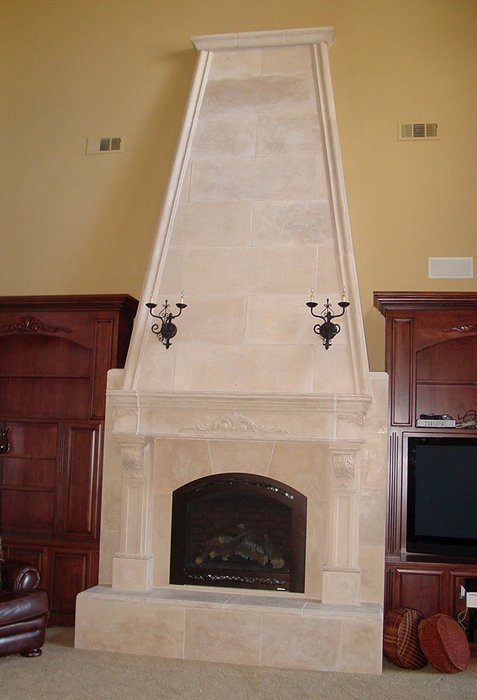 1" and 2" Flat Stock Precast Fireplace Mantel and Surround (Stone = TraverStone Other=Gypsum) (Stone, Bull Nose 6) N2