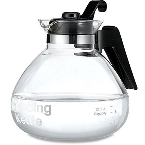 Glass 12-cup Stovetop Whistling Tea Kettle With A Trivet For Safe Use On Coil Burners. N2
