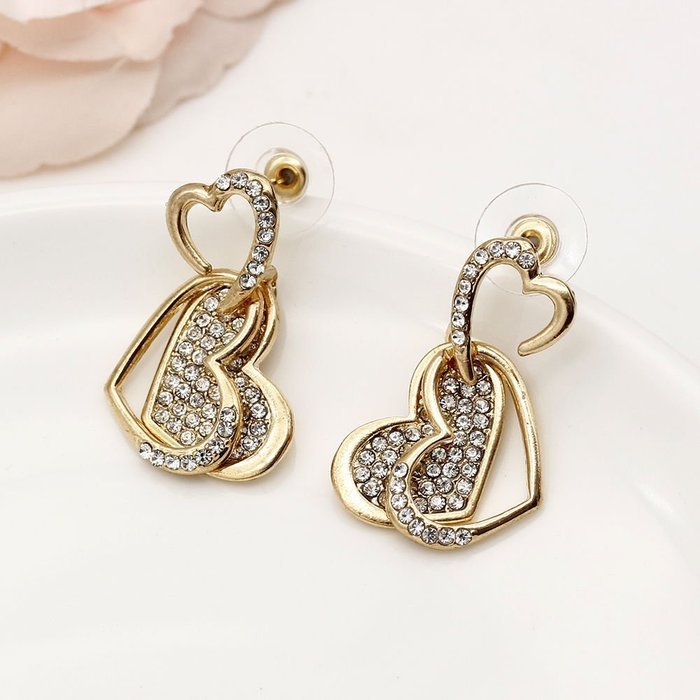 Promise Jewelry Set Gold Plated Crystal Double Heart Necklace+Earrings Wedding