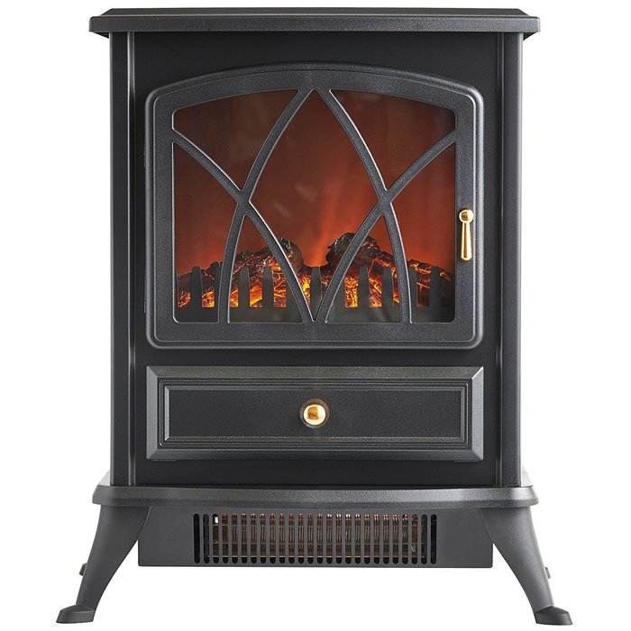 VonHaus 1500W Electric Stove Heater &ndash; Portable Home Fireplace with Log Burning Flame Effect (16.8W x 10.8L x 20H... N3
