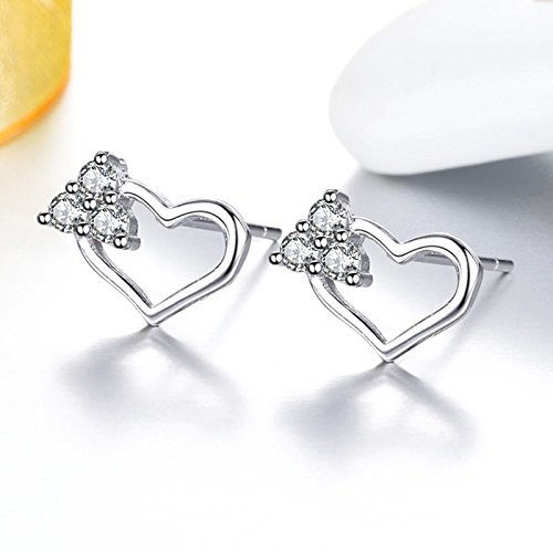 Women 925 Sterling Silver Swarovski Crystal Love Heart Ear Stud Earrings Jewelry N2