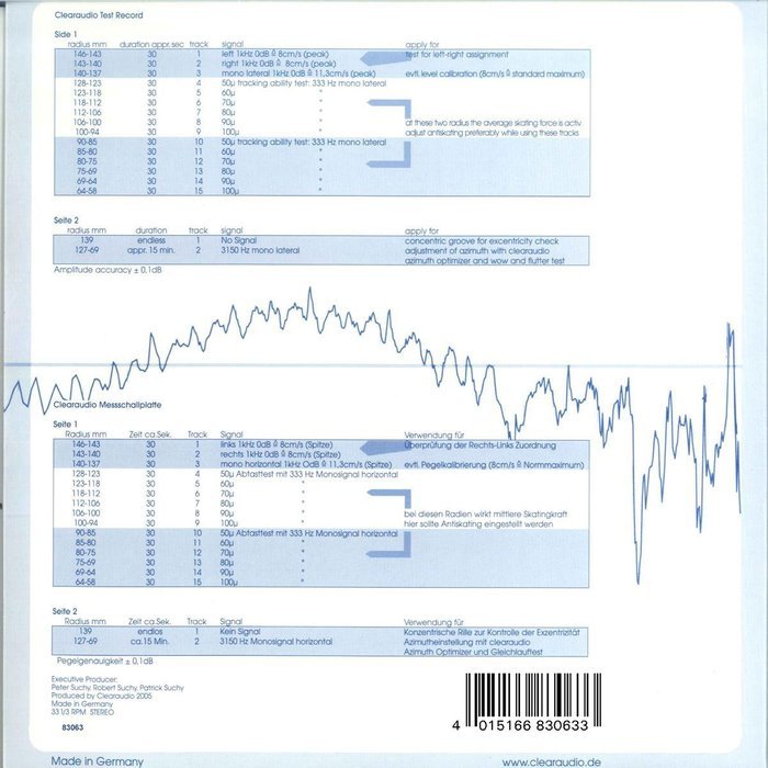 Clearaudio Trackability Test Record 180g LP, 33 1/3RPM, LPT83063