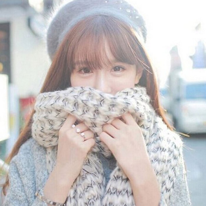 KAKA(TM) Women's Korean Artistic Stylish Winter Grid Knitting Wool Lovers Oversized Shawl Scarves N4