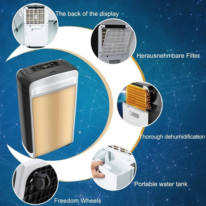 OULUN Mid-Sized Dehumidifier with Compressor Technology, 20 pint Whisper Quite White for 15-25 Square Meters Rooms N4