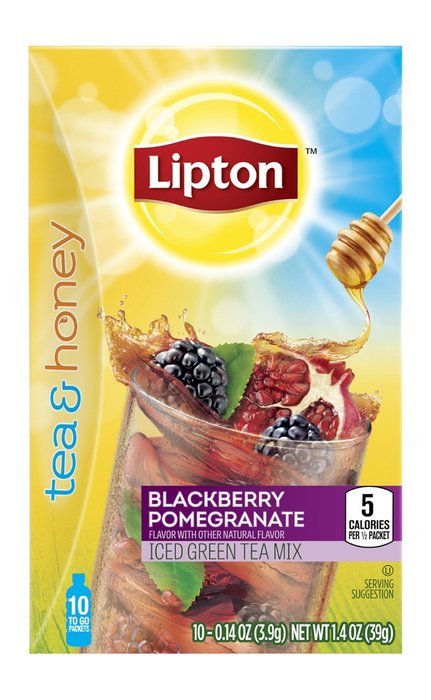 Lipton To Go Stix Iced Green Tea Mix, Tea and Honey, Blackberry Pomegranate, 10Count (Pack of 12) N15