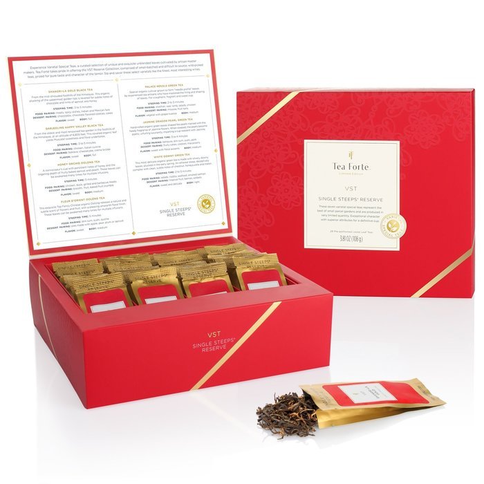 Tea Fort&eacute; SINGLE STEEPS Loose Leaf TEA CHEST, 28 Different Single Serve Pouches - Black Tea, Green Tea, White... N8
