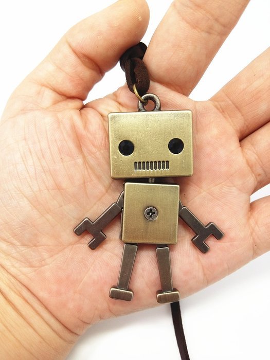 QTMY Robot Leather Chain long Necklace Jewelry Choker Collar Pendant