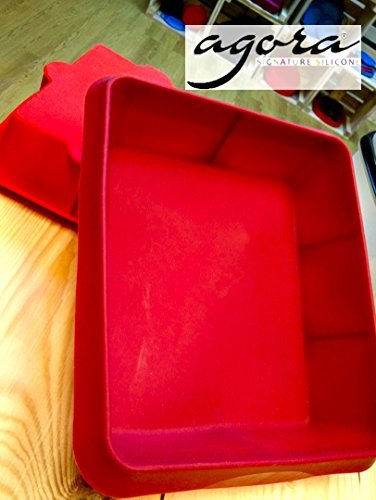 Premium Reusable Set of 2 (Red/Red Wine) Food Grade Silicone Non Stick Lasagne Bread Cake Mold Square Pan by AGORA... N3