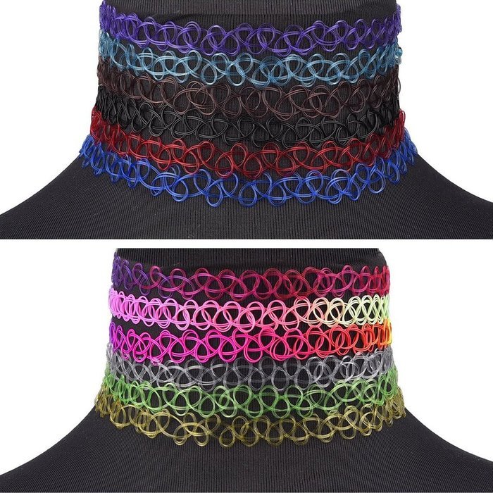 FENICAL Choker Necklace Stretch Gothic Tattoo Henna Elastic Choker Necklace Set 12-Pack N2