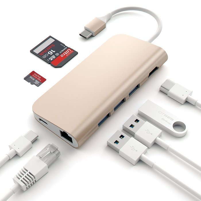 Satechi Aluminum Multi-Port Adapter 4K HDMI (30Hz), Type-C Pass Through, Gigabit Ethernet, SD/Micro Card Reader... N2