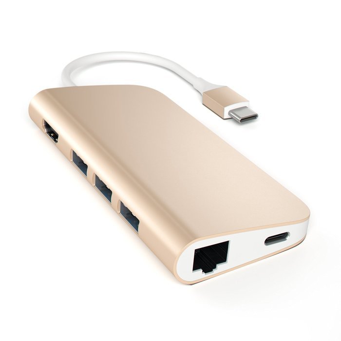 Satechi Aluminum Multi-Port Adapter 4K HDMI (30Hz), Type-C Pass Through, Gigabit Ethernet, SD/Micro Card Reader... N3