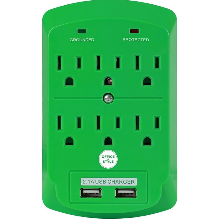 Surge Protector, Electronics Charging Station, 6 Outlet 2 USB Port Wall Adapter with Safety Indicator Lights -... N3