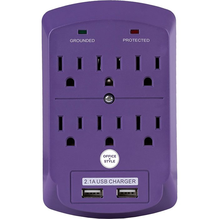 Surge Protector, Electronics Charging Station, 6 Outlet 2 USB Port Wall Adapter with Safety Indicator Lights -... N4