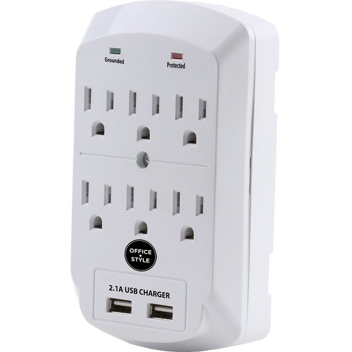 Surge Protector, Electronics Charging Station, 6 Outlet 2 USB Port Wall Adapter with Safety Indicator Lights -... N5