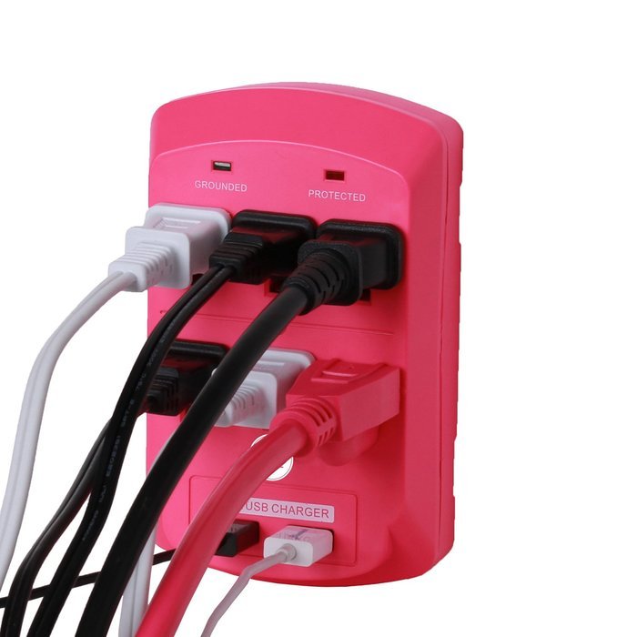 Surge Protector, Electronics Charging Station, 6 Outlet 2 USB Port Wall Adapter with Safety Indicator Lights -... N7