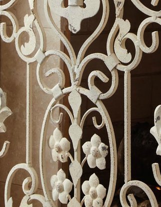 French Country White Iron Fireplace Screen N6