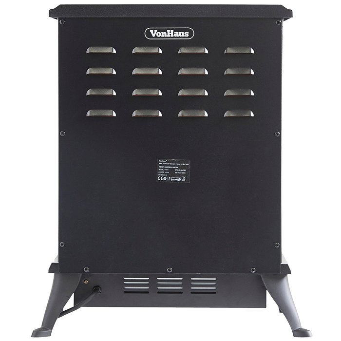 VonHaus 1500W Electric Stove Heater &ndash; Portable Home Fireplace with Log Burning Flame Effect (16.8W x 10.8L x 20H... N6