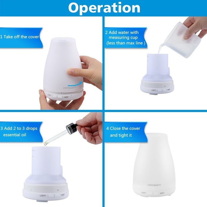 URPOWER 2nd Version Essential Oil Diffuser,100ml Aroma Essential Oil Cool Mist Humidifier with Adjustable Mist...