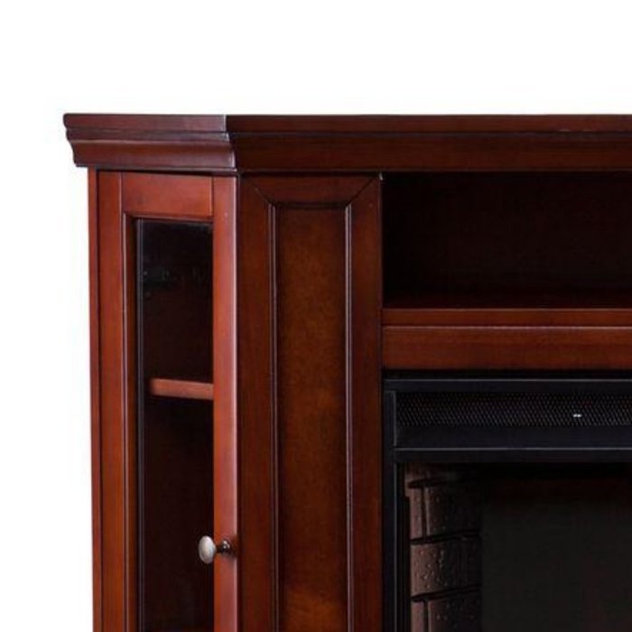 Carter 48 in. Convertible Indoor Mahogany Brown Electric Media Console Wall Mounted or Corner Fireplace, For TV... N7