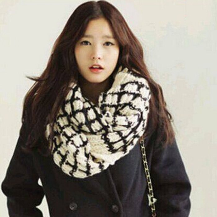KAKA(TM) Women's Korean Artistic Stylish Winter Grid Knitting Wool Lovers Oversized Shawl Scarves N5