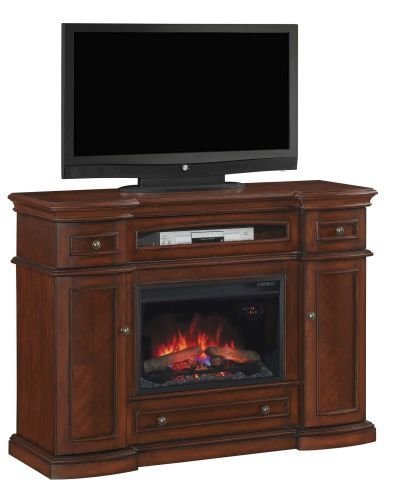 Montgomery TV Stand w/ 25" Curved Electric Fireplace, Vintage Cherry
