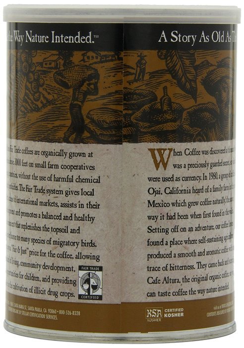 Cafe Altura Ground Organic Coffee, Regular Roast, 12 Ounce (Pack of 3) N25