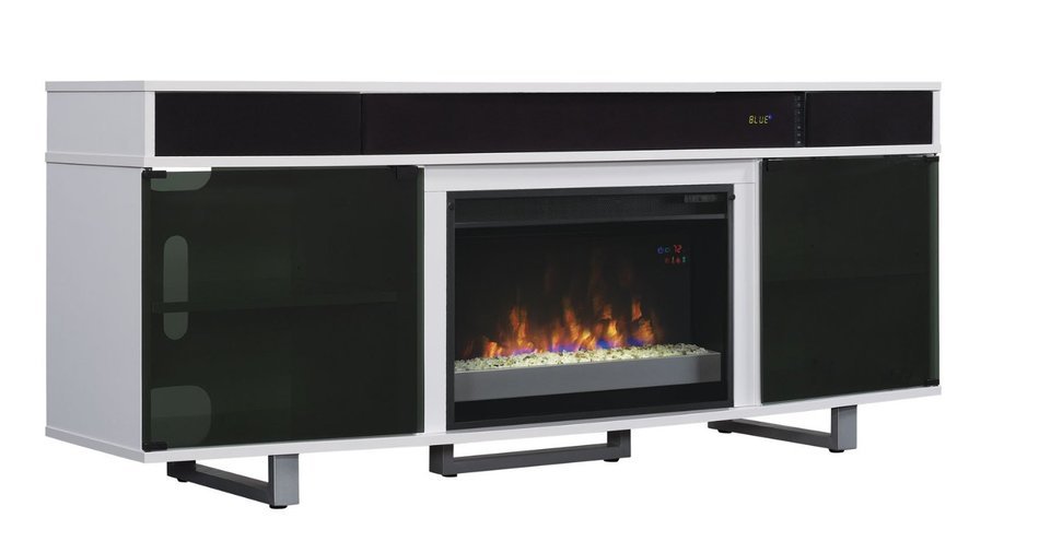 ClassicFlame 26MMS9626-NW145 Enterprise TV Stand with Speakers for TVs up to 80", Gloss White (Electric Fireplace...