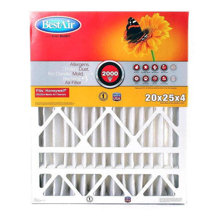 BestAir HW2025-11R Honeywell Pleated Filter, 20 by 25 by 4" N2