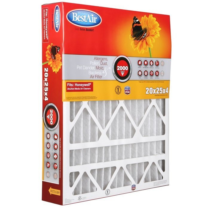 BestAir HW2025-11R Honeywell Pleated Filter, 20 by 25 by 4" N3