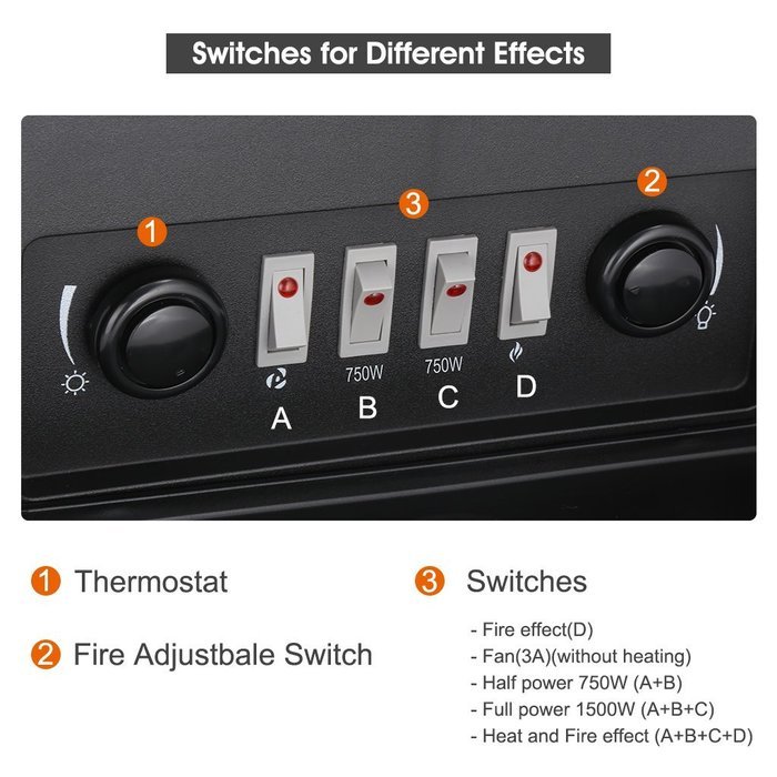 Finether 1500W Freestanding Portable Electric Fireplace Stove Heater with Openable Door, Realistic Flame and Logs... N2