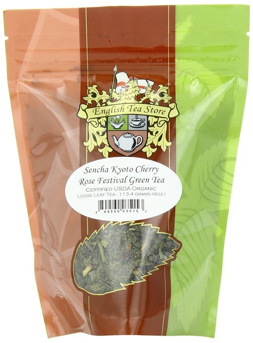 English Tea Store Loose Leaf, Organic Sencha Kyoto Cherry Rose Festival Green Tea Patches, 4 Ounce