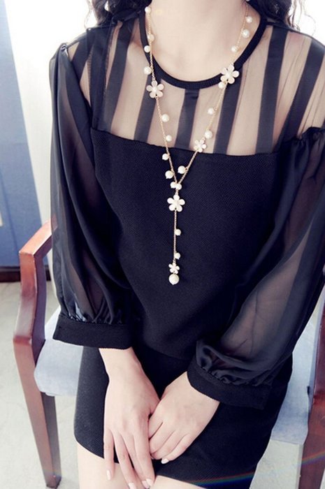 Elegant Women's Pearl Flower Sweater Chain Long Pendant Necklace Fashion Jewelry