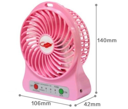 Portable Rechargeable 4 Inch Mini Fan With Adapter and USB Charge Cable for Outdoor Activities (Red)