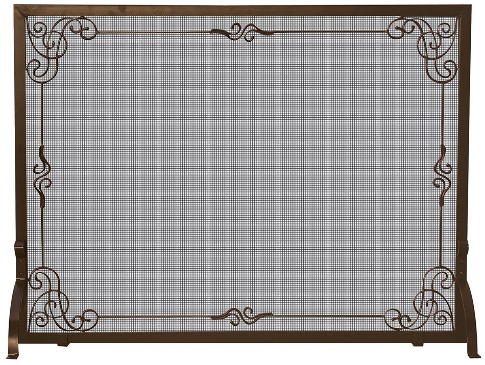 UniFlame Single Panel Bronze Finish Screen with Decorative Scroll