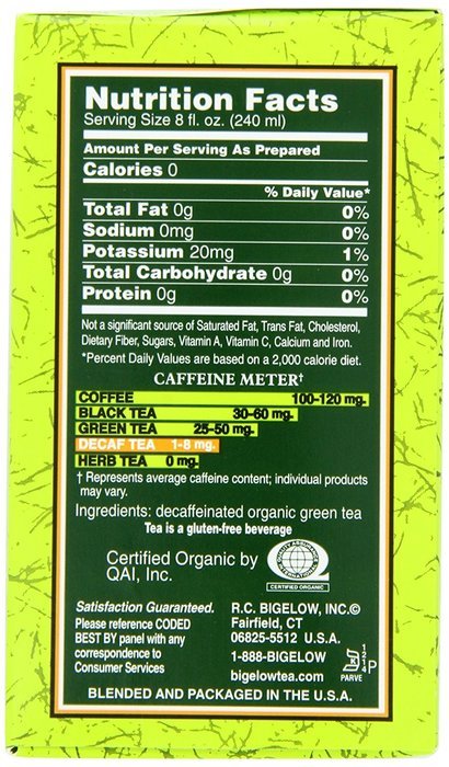 Bigelow Decaffeinated Organic Green Tea, 40 Count Box N6