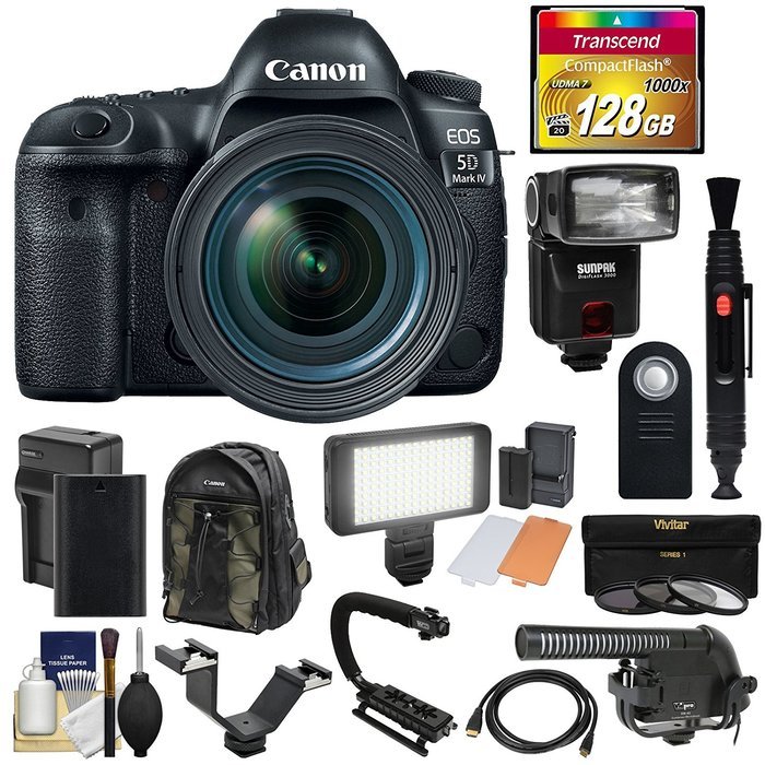 Canon EOS 5D Mark IV 4K Wi-Fi Digital SLR Camera & 24-70mm f/4L IS USM Lens + 128GB CF Card + Battery & Charger...