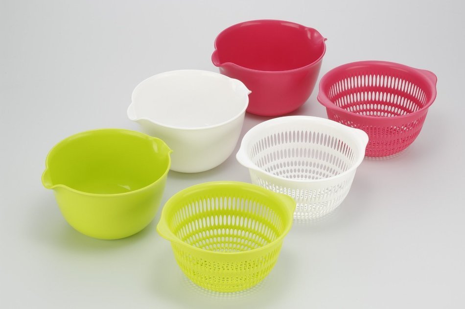 Inomata 6-Piece Coppo Colander and Mixing Bowl Set, 3-Color N4