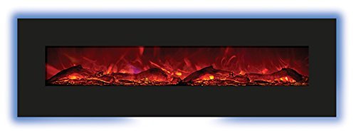 Amantii 72" Electric Fireplace with 81" x 23" Black Glass Surround N4